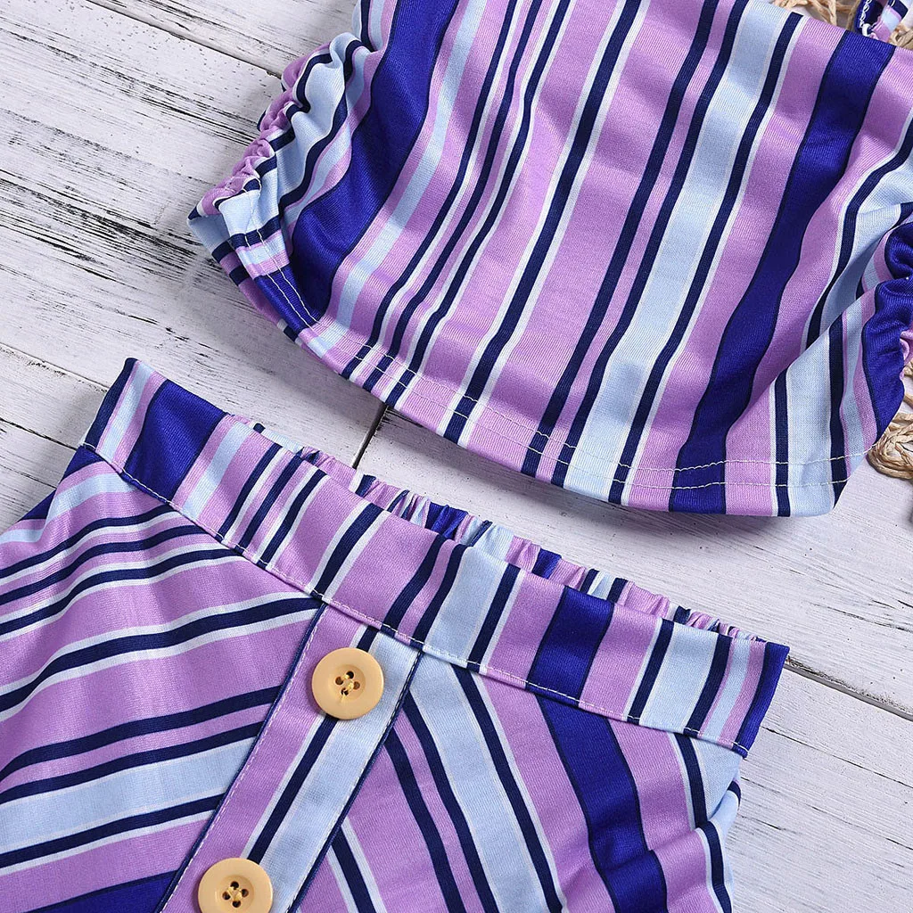 Детская летняя одежда комплекты одежды для маленьких девочек: Топ в полоску с