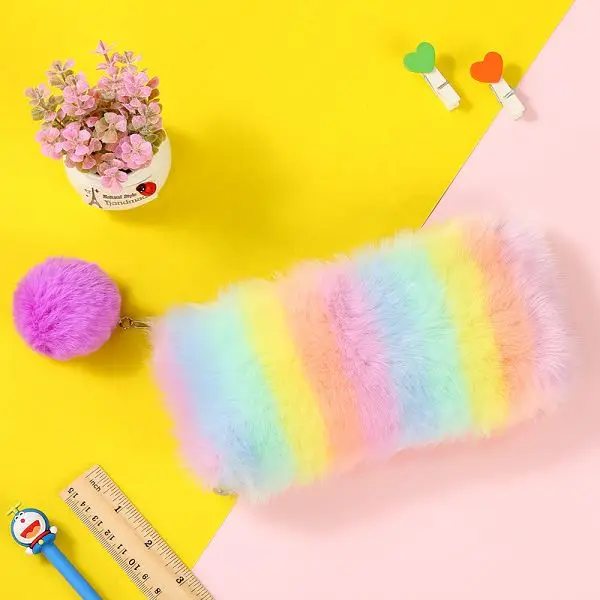 B Плюшевый чехол-карандаш Trousse Crayon Pennen Etui Scolaire Stylo School trousse Laser Hairball для девочек Estuches Para El Colegio - Цвет: B