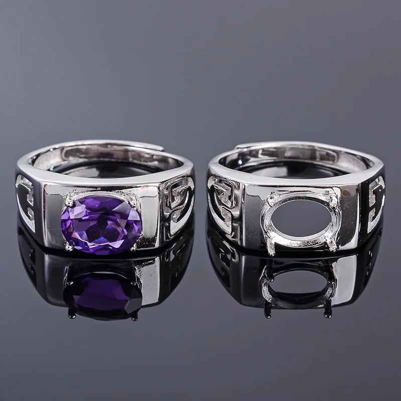 

MeiBaPJ 7*9 Natural Amethyst Gemstone Fashion Ring /Empty Support for Men Real 925 Sterling Silver Fine Charm Jewelry