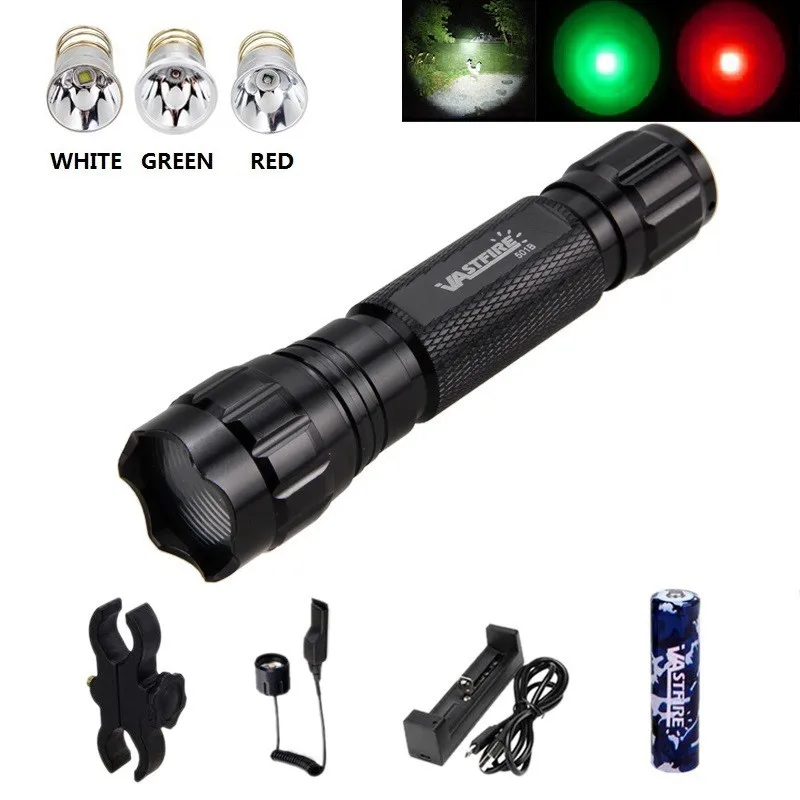 Package A VASTFIRE 501B охотничий осветительный светильник 1 Режим 400 ярд 3 светильник цветной перезаряжаемый аккумулятор 18650+ тактическая рамка Задний переключатель - Испускаемый цвет: Package A