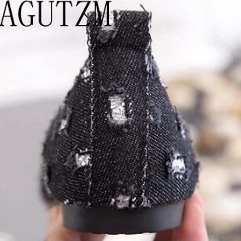 

AGUTZM High quality 2020 New Fashion Denim fabric Women Casual Shoes For Women Flat Shoes Zapatos Mujer 3- Colors V189