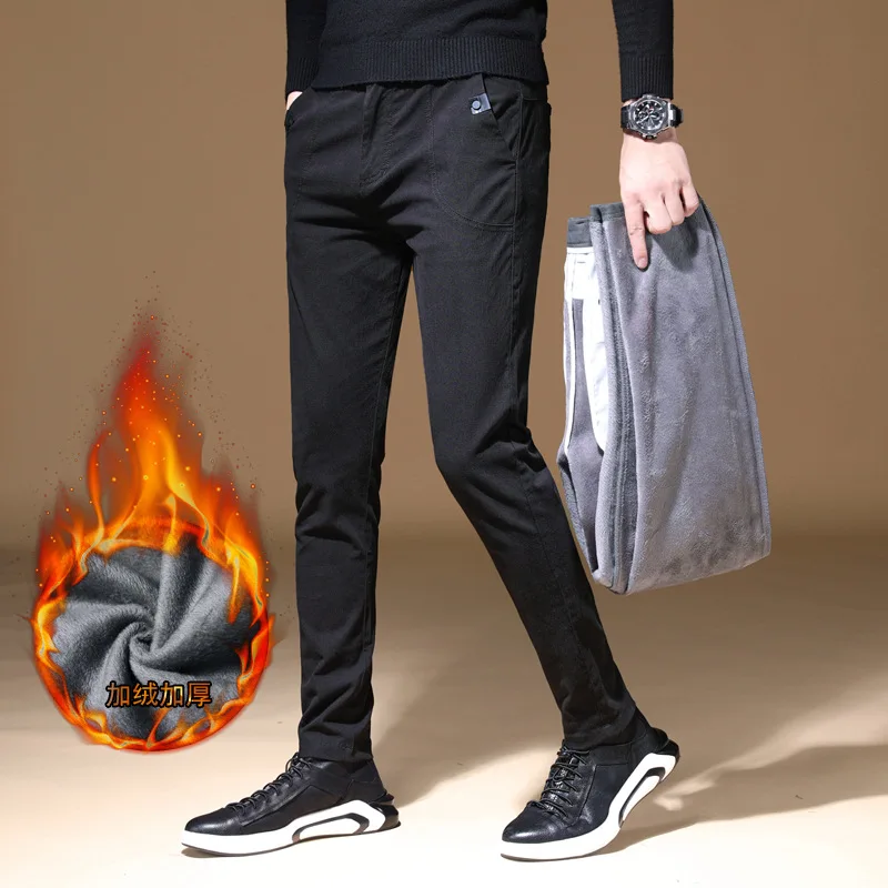 Повседневные мужские брюки 2018 новые осенние зимние теплые утолщенные бархатные