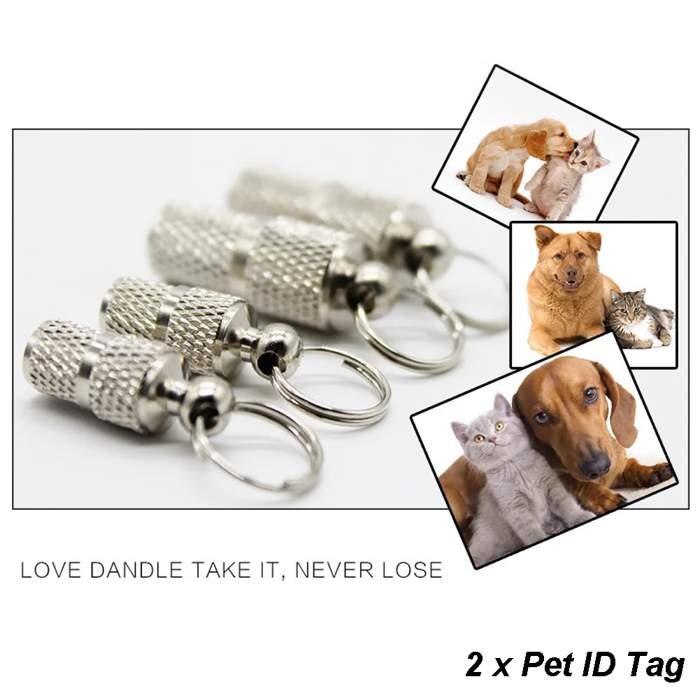 2 Pcs Dog Cat Silver Barrel Tube Address Label Storage Mini Metal Pet Id Tag Anti Lost Collar | Дом и сад