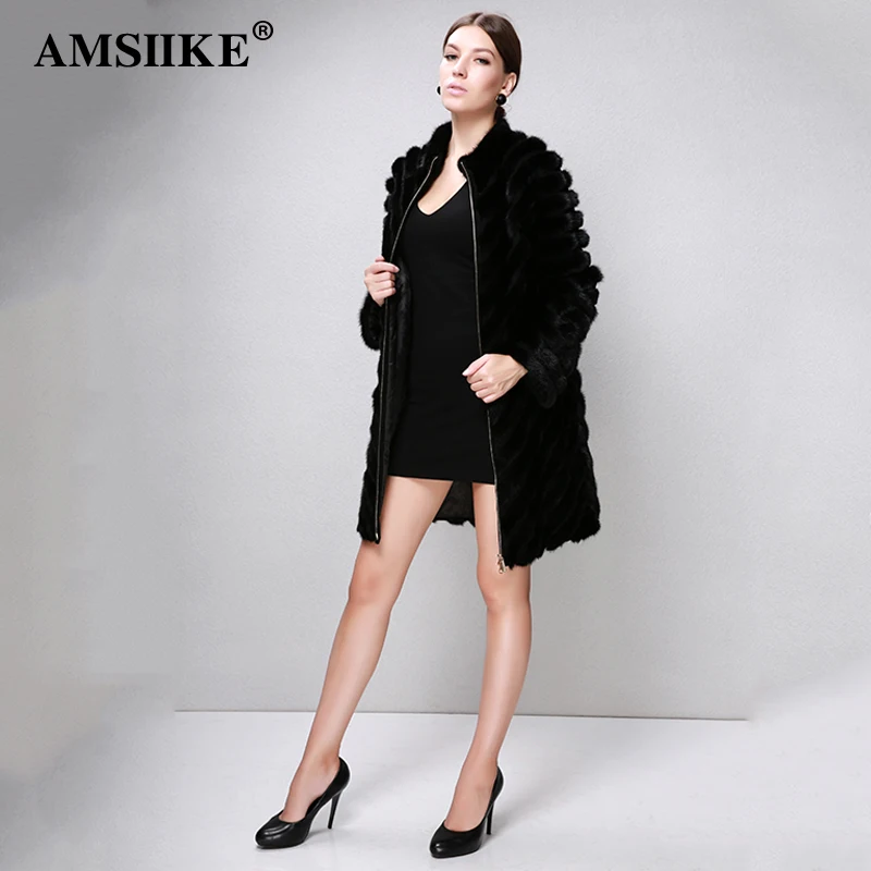 AMSIIKE Женская Шуба Норковая на Молнии Рукав Отстегивается Три Четверти DWX033|mink