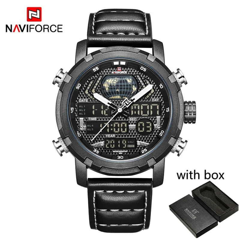 NA916001 with box NAVIFORCE мужские часы с датой и неделей, спортивные мужские часы, Топ бренд, Роскошные военные Бизнес кварцевые мужские часы из нержавеющей стали, подарок 9160 - Цвет: NA916001 with box