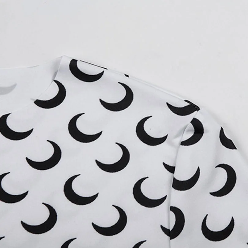 Женские облегающие футболки с длинным рукавом, Повседневная модная футболка с принтом полумесяца, футболки с круглым вырезом для девочек