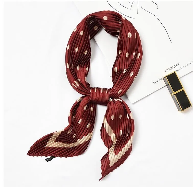 

Summer Spring 55*55cm Women New Pleated Leopard Print Scarf Faux Silk Korean Fashion Polka Dots Square Shawls Leopard Scarves