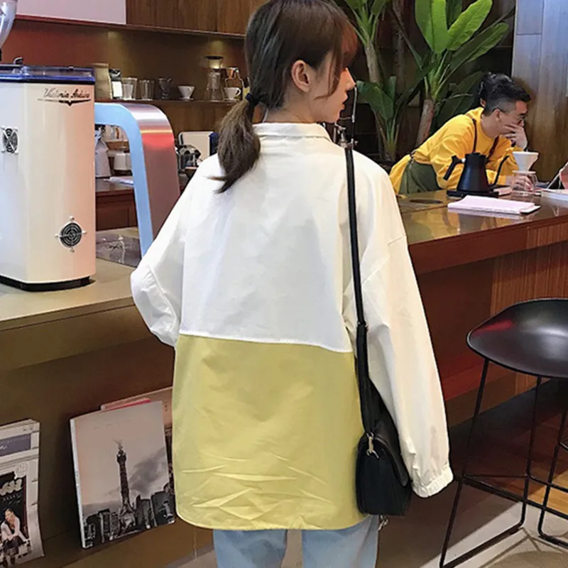 

UHYTGF New plus size tops coat Mid-length Standing collar Women spring sweatshirt Fashion color matching casual Student coat 426