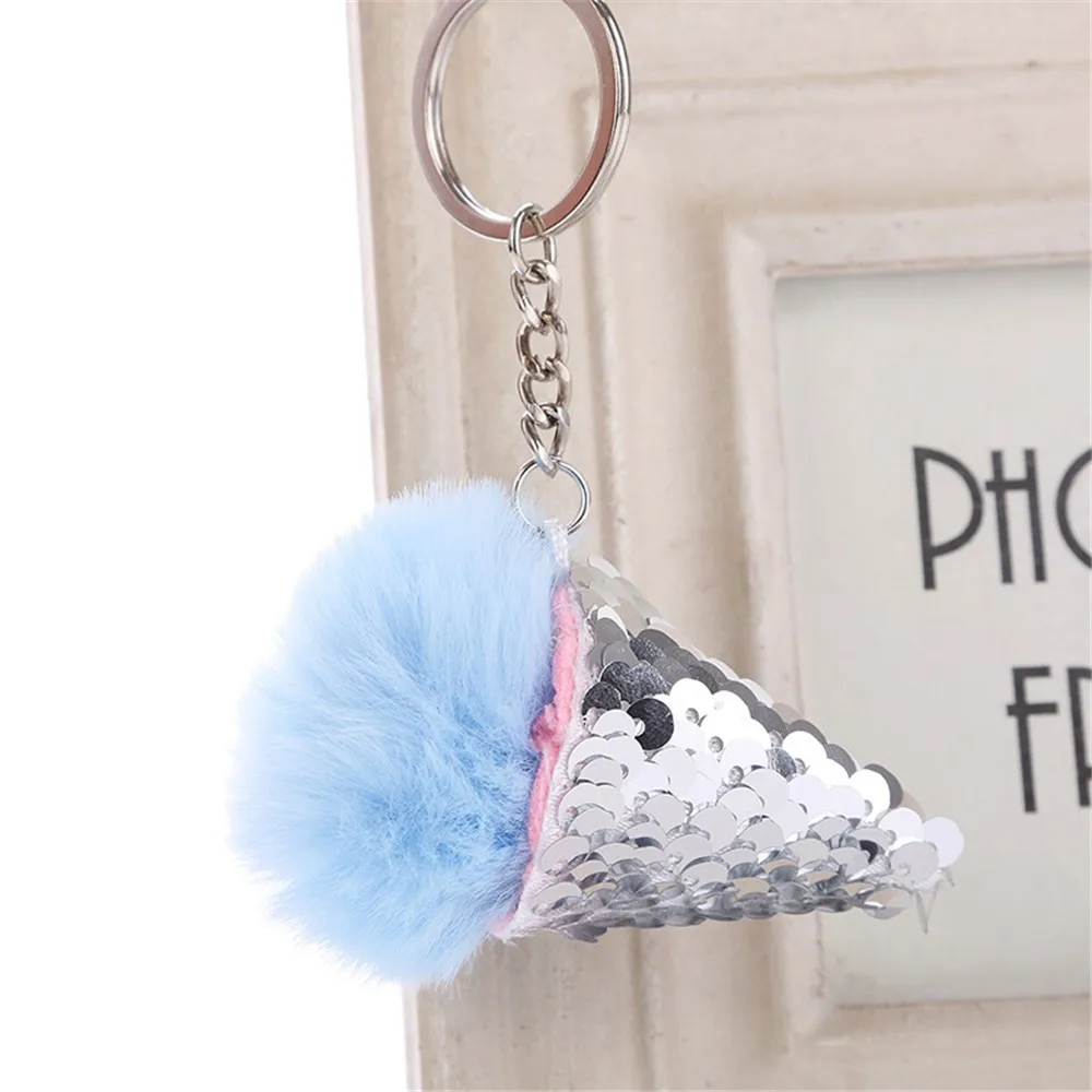 Высокое качество искусственный кроличий мех мороженое куклы-блестки брелок