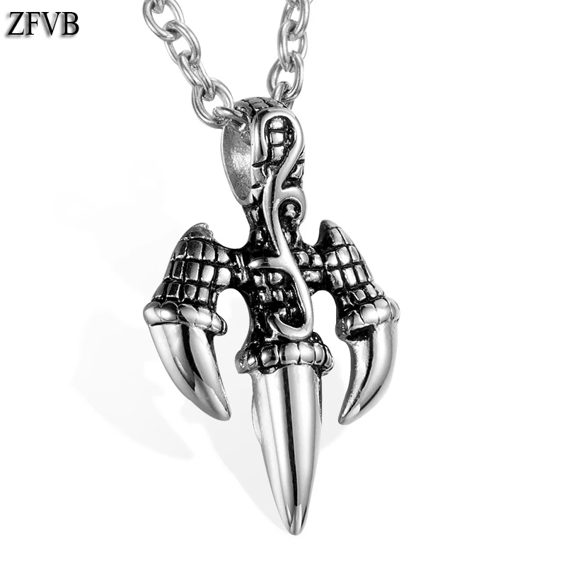 ZFVB Punk Skull Claw Pendant Necklace Men 316L Stainless Steel Skeleton Paws Necklaces Pendants Mens Trident Jewelry Gift | Украшения и