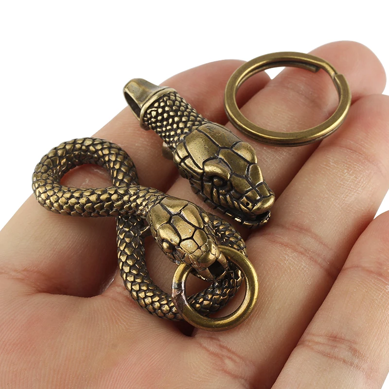 Винтажный латунный двойной брелок змея маленький инструмент для улицы хороший EDC