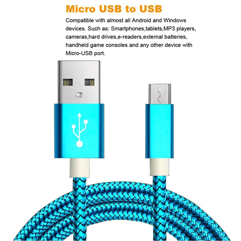 Кабель Micro USB для быстрой зарядки 0 2 м 1 нейлоновый плетеный кабель синхронизации