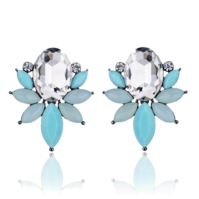 Серьги-гвоздики с опалом и кристаллами 9 цветов | Украшения аксессуары