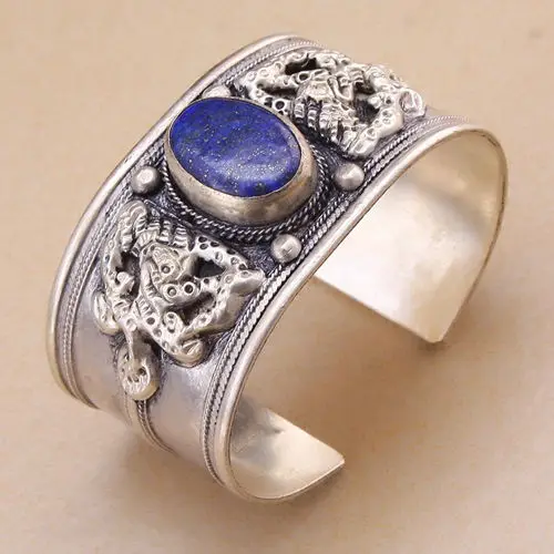 Charm Bling wire woven tibet silver inlay lapis lazuli Bead cuff bracelet guarantee Adjustable Party Gift &amp6YB00073 | Украшения и