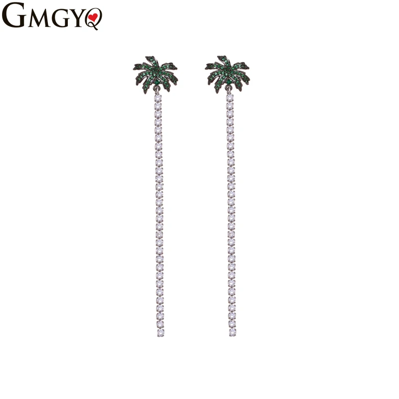 

GMGYQ New Jewelry Arrivals 2018 Aretes De Mujer Tree Shape Long Tassels Cubic Zirconia Earrings For Women Fashion Jewelry