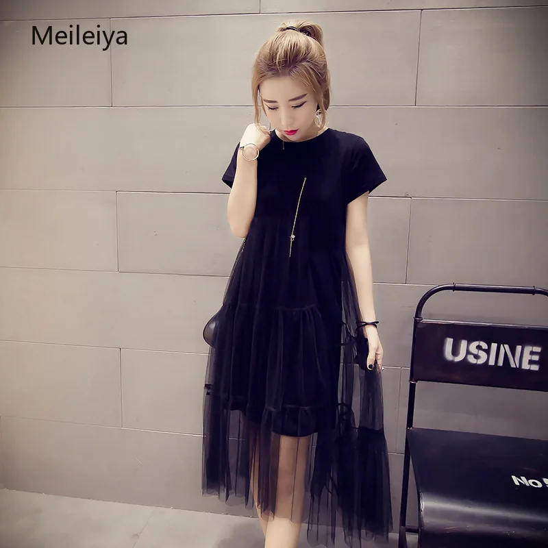 Женское Сетчатое платье большого размера свободное однотонное для взрослых 2019 |