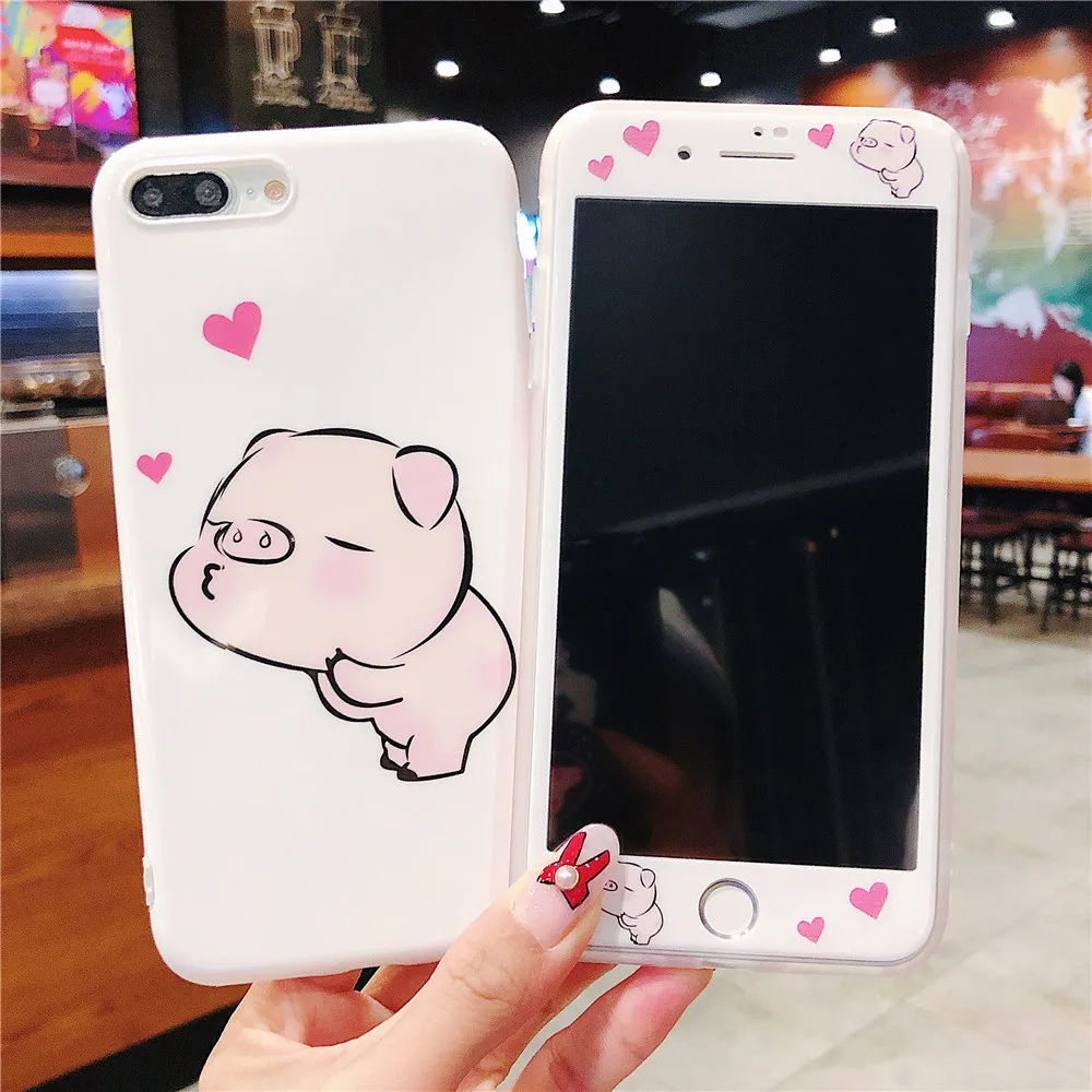 Защитный закаленное Стекло для iPhone XS MAX прекрасный розовый поросенок пленка +