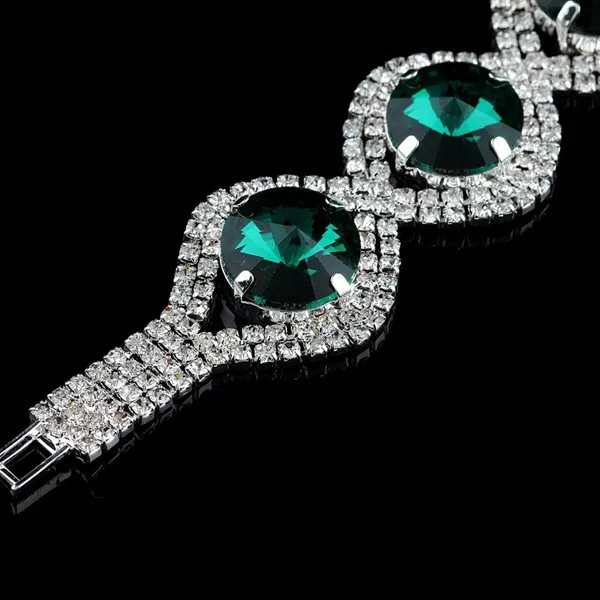 Best Sellers Luxurious Round Blue Crystal Silver Color Bracelets Bangles Women Charm Wedding Party Jewellery Bracelet Femme | Украшения и