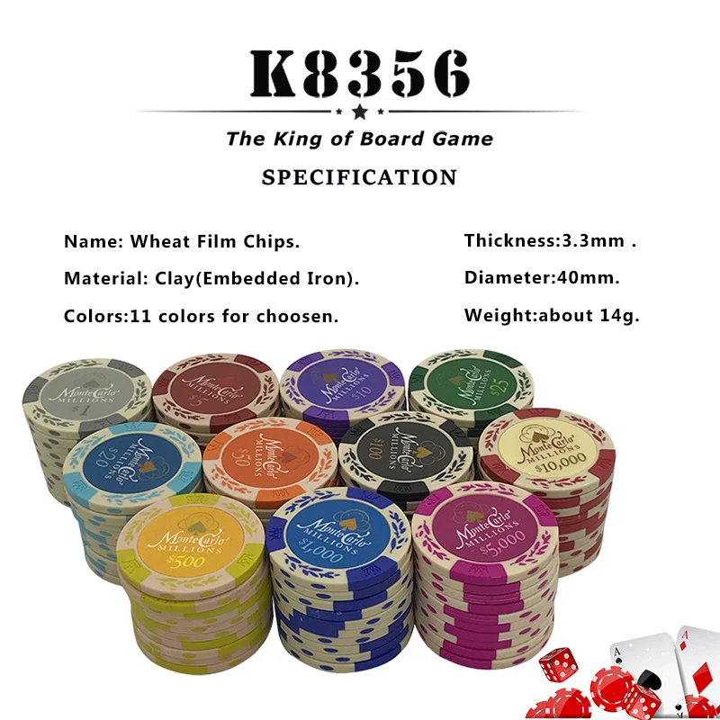 K8356 25 шт./лот доллар пшеничная пленка глиняные фишки монеты Baccarat Texas Hold'em Цвет Корона глина покер игральные фишки Pokerstars 14 г