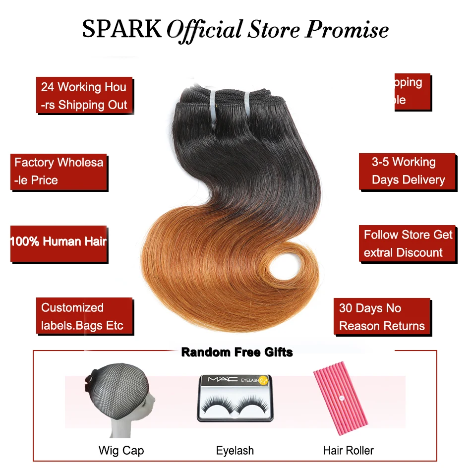 Spark Ombre бразильские пучки волнистых волос 50 г/шт. 1B/27 &amp 1B/30 remy волосы для