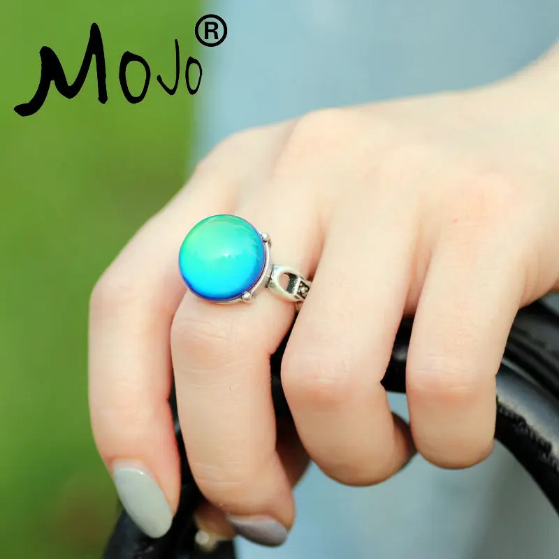 

Mojo Bohemia Retro Color Change Perfect Antique Silver Plated High Quality Vintage Mood Round Stone Rings MJ-RS041