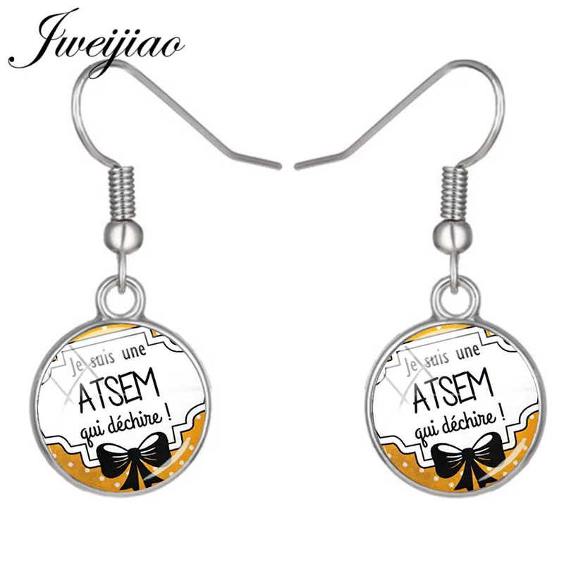 JWEIJIAO French&quot Je Suis Une Super Maitresse&quot Dangle Earrings Glass Dome Pendant Drop For Teachers Jewelry Gift JE22 | Украшения и