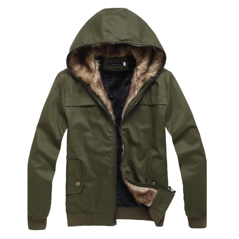 Мужская куртка ZOGAA армейский зеленый хлопковый меховой пуховик классическая
