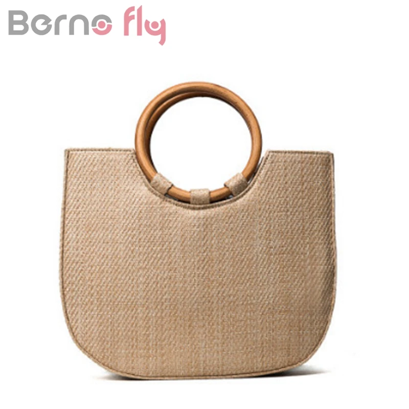 BERNO Fly летняя Соломенная женская Пляжная Сумка круглая сумочка с кольцом струнная