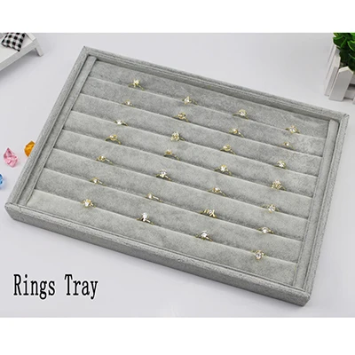 Rings Tray Высокое качество ювелирных изделий дисплей лоток набор серый бархатное ожерелье браслет, серьги, кольцо лоток для драгоценных изделий - Цвет: Rings Tray