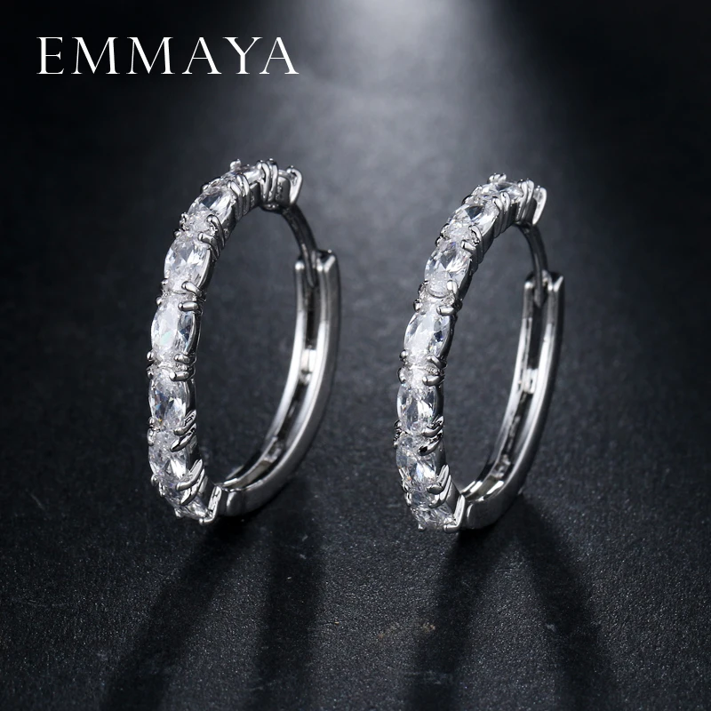 EMMAYA, серебряные большие серьги, мощеные, Роскошные, AAA, кубический цирконий, модные женские серьги с круглой петлей, CZ