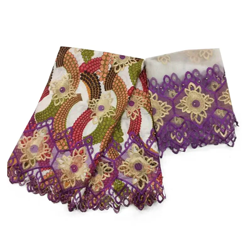 Хлопок базин ткани в африканском стиле для шитья платье с кружевным шарфом
