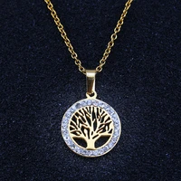 tree of life necklaces pendants shiny crystal chocker necklace steel gold women fashion stainless steel necklace chain jewelry