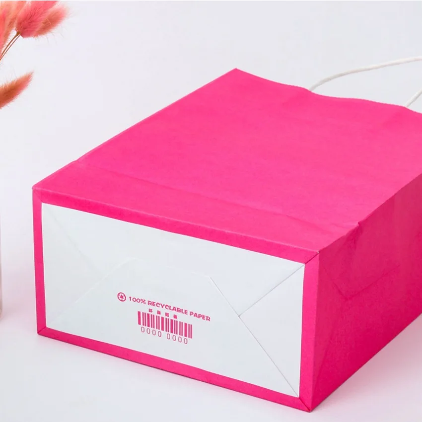 10 шт./лот ярко розовый пакет из крафт бумаги с ручкой бумажные пакеты для вечерние
