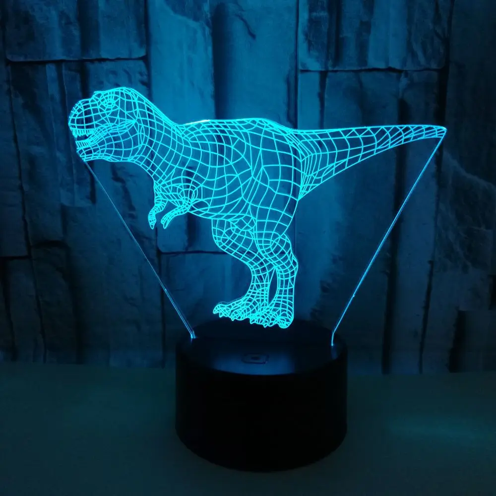 Динозавр 3D LED иллюзия Лампа 7 цветов Изменение сенсорной базы Usb ночник украшение