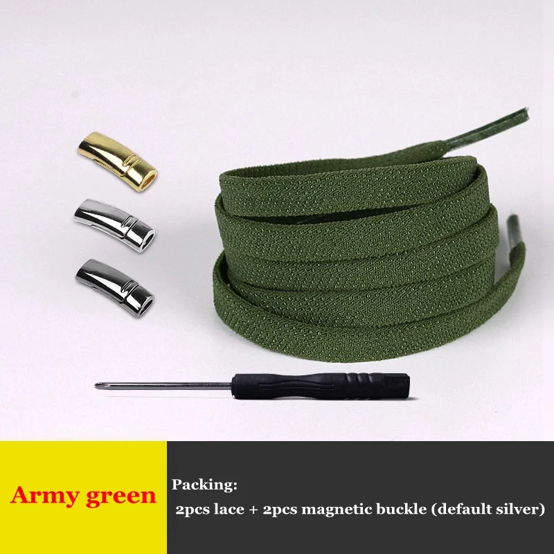 Army green 1 пара эластичных магнитных 1 секундных фиксирующих шнурков креативные быстро не Завязывающиеся шнурки для обуви Детские Взрослые Унисекс Спортивные туфли со шнурками шнурки для обуви - Цвет: Army green