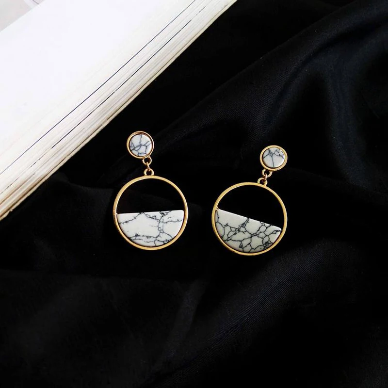 Aretes de mujer Bijoux Femme Round Beautiful Aesthetic Marble Exquisite Vintage Geometric Handmade Drop Earrings 2018 | Украшения и