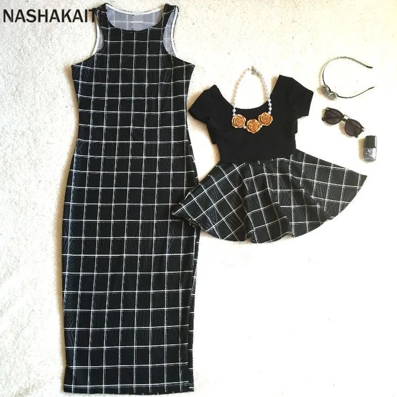 NASHAKAITE/Одинаковая одежда для мамы и дочки платья клетчатое платье без рукавов