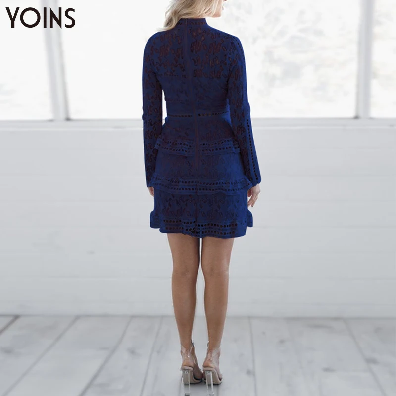 YOINS/2019 Летнее осенне-весеннее платье Женское винтажное кружевное с высоким