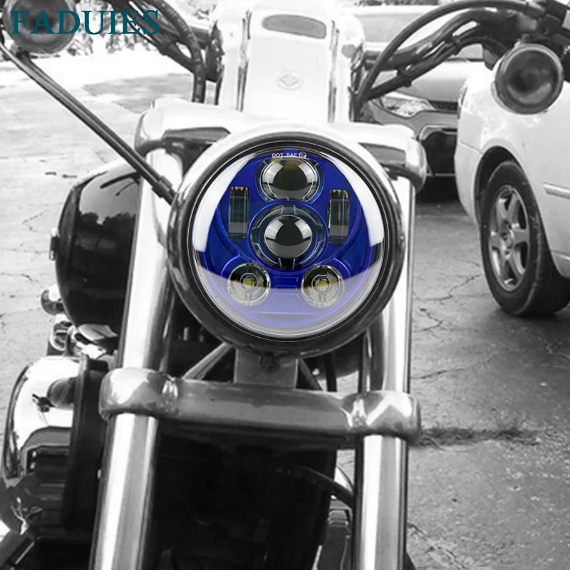 

FADUIES Blue 5.75" 5-3/4" Motorcycle 45W LED Lamp Headlight For Harley Sportster, Iron 883, Dyna, Street Bob FXDB