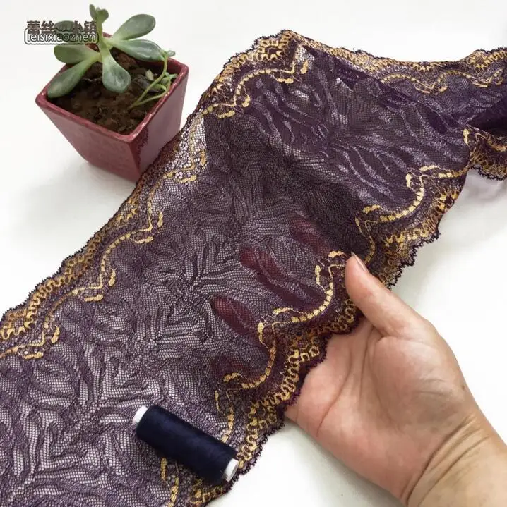 1 метр фиолетовая черная с золотым эластичная кружевная отделка Лента ткань