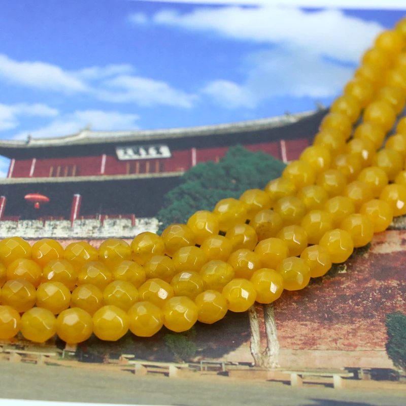 

Wholesale!Faceted 6mm yellow chalcedony round loose beads 15inches DIY handmade women jewelry making design gifts