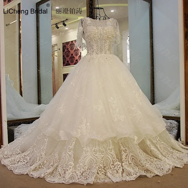 Роскошные свадебные платья украшения цветок Бисероплетение Собор Поезд