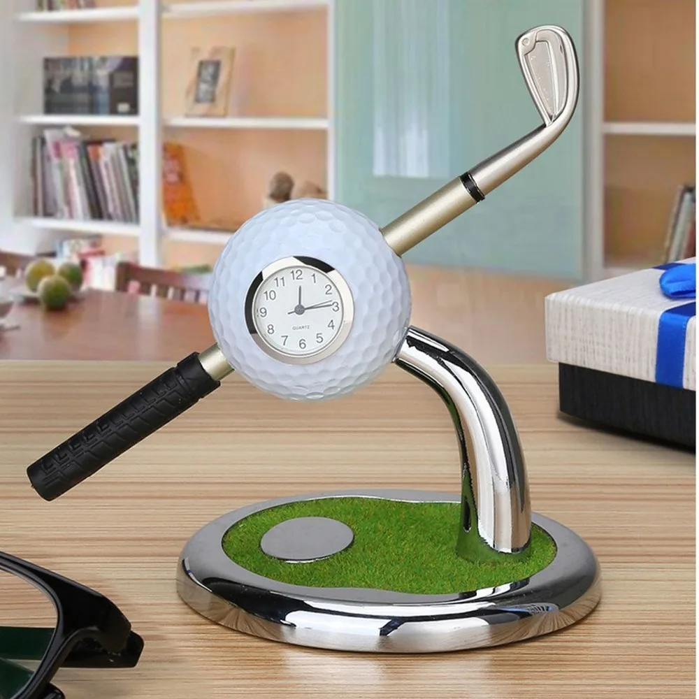 CRESTGOLF Golf Подарочный мяч для гольфа дизайнерская настольная подставка для ручек с ручкой в форме мини-клуба и часами аксессуары для гольфа