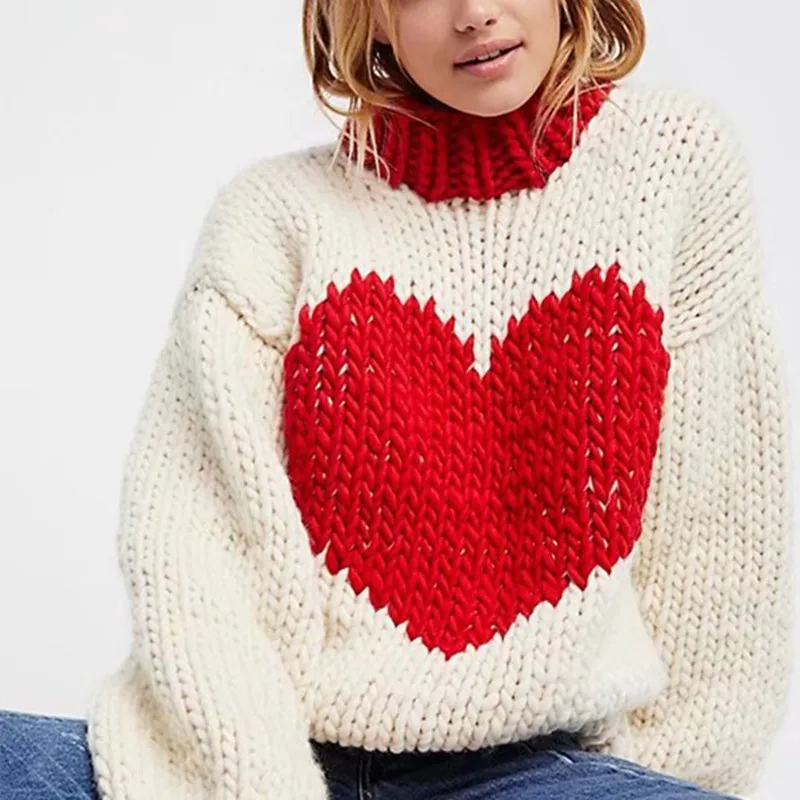 Heart Printed Women Mohair Sweaters 2018 Brand Streetwear Oversized Batwing Sleeve Knitted Pullovers Femme Knitwear cws0061-5 | Женская