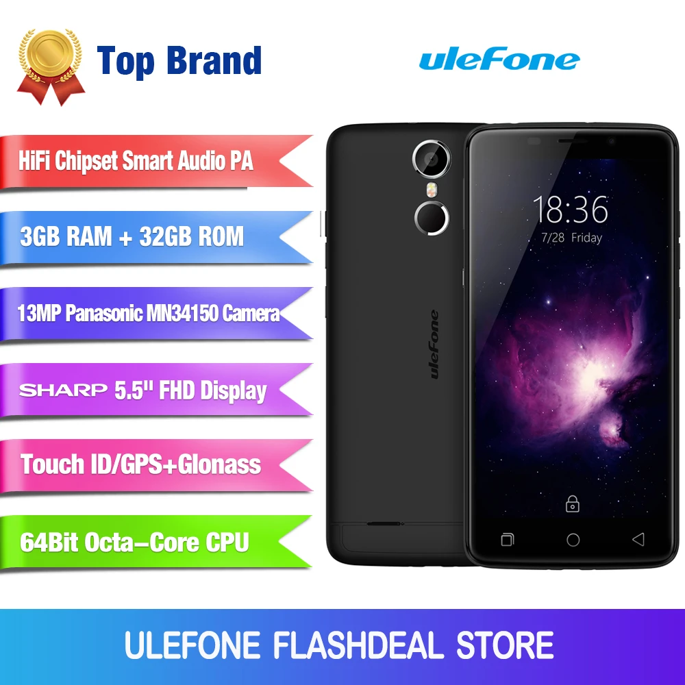 Ulefone Вена мобильный телефон 5 дюймов FHD Android 6 0 3 ГБ + 32 13MP Cam MTK6753 Восьмиядерный