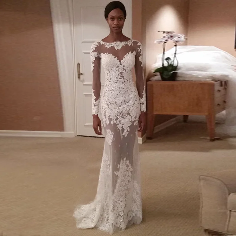 Платье для свадебной вечеринки платье с длинным рукавом и аппликацией|Свадебные
