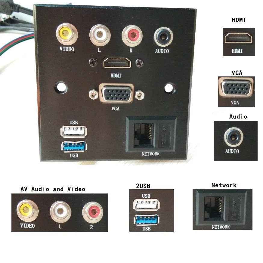 Алюминиевый сплав Разъем panle VGA HDMI USB видео R L порт pd Разъем сварочный патч Плата расширения черная матовая панель