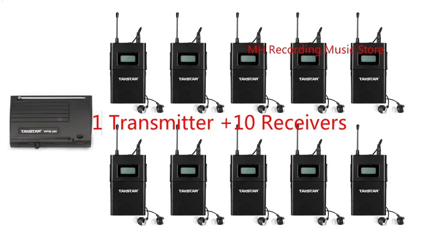 Takstar WPM-200/wpm200 Беспроводная система монитора UHF в ухо стерео Беспроводная гарнитура сценические мониторы 1 передатчик+ 10 приемников