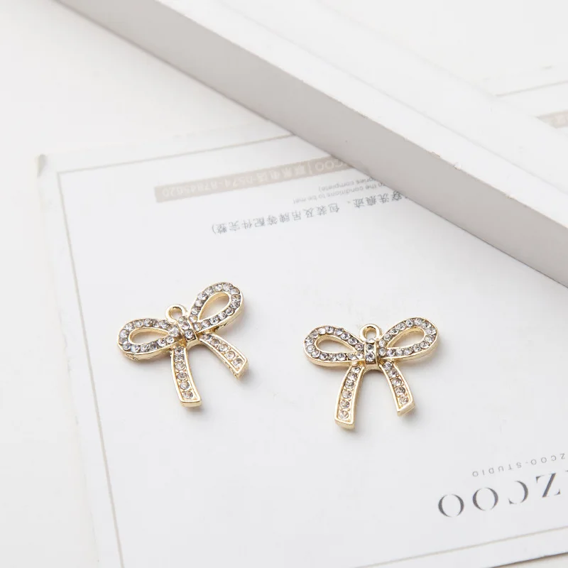 rhinestone bow 10 шт., модные стразы, жемчужный бант, подвеска, подходит для браслета, серьги, сделай сам, модные ювелирные изделия, аксессуары из цинкового сплава - Окраска металла: rhinestone bow