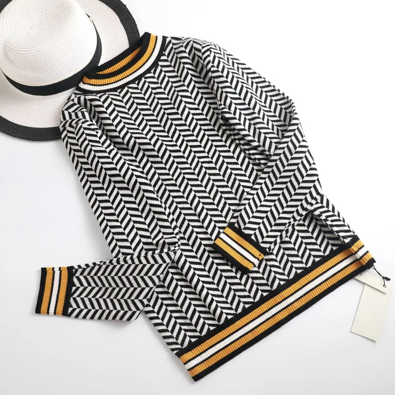 Женский свободный свитер в полоску повседневный толстый пуловер с длинным